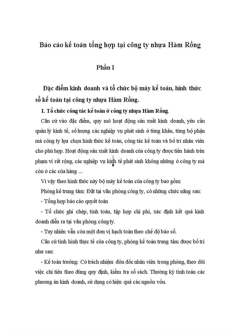 Báo cáo kế toán tổng hợp tại công ty nhựa Hàm Rồng