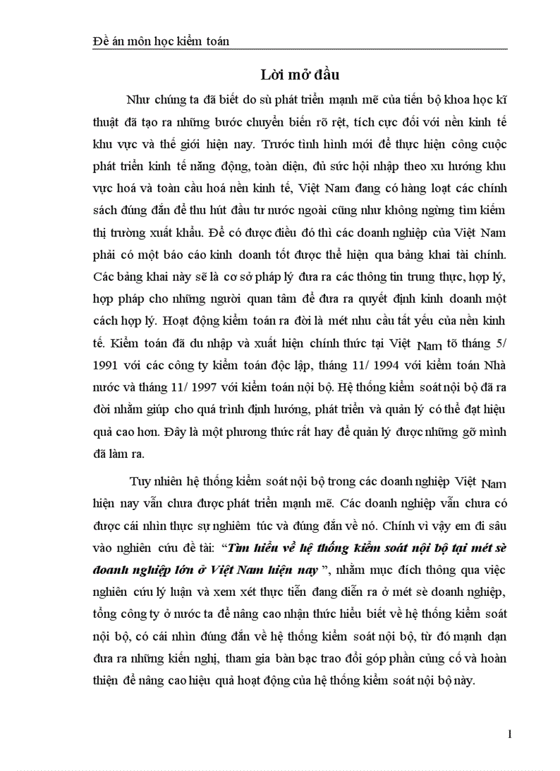 Tìm hiểu về hệ thống kiểm soát nội bộ tại một số doanh nghiệp lớn ở Việt Nam hiện nay