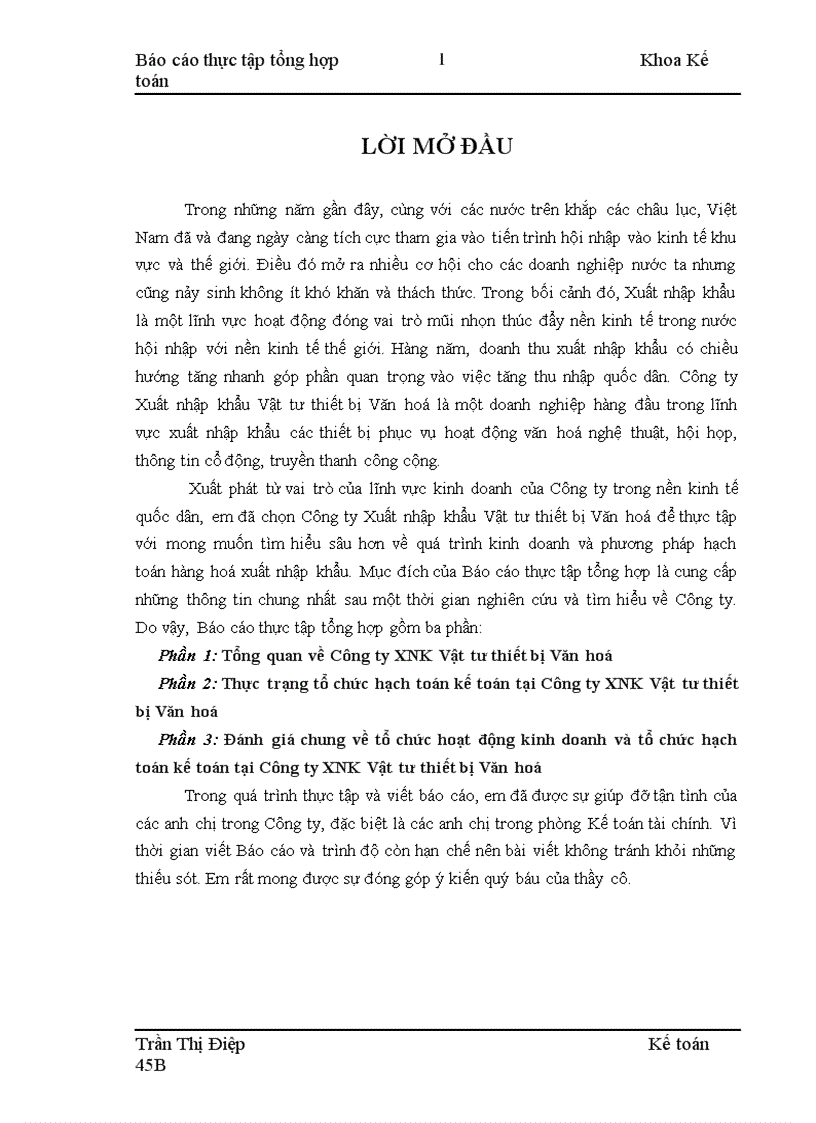 Báo cáo thực tập tổng hợp tại Công ty XNK Vật tư thiết bị Văn hoá