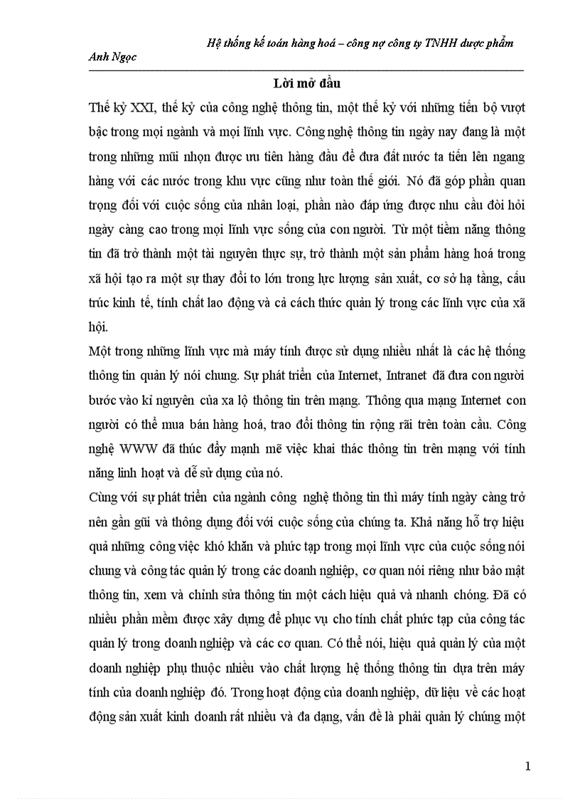 Hệ thống kế toán hàng hoá – công nợ Công ty TNHH dược phẩm Anh Ngọc