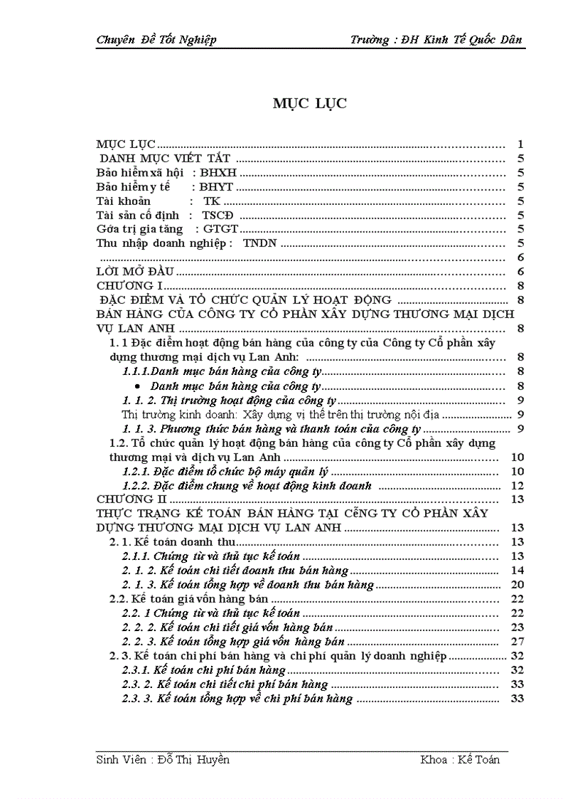 Hoàn thiện hạch toán bán hàngvà xác định kết quả kinh doanh tại Công ty Cổ phần xây dựng thương mại dịch vụ Lan Anh 1