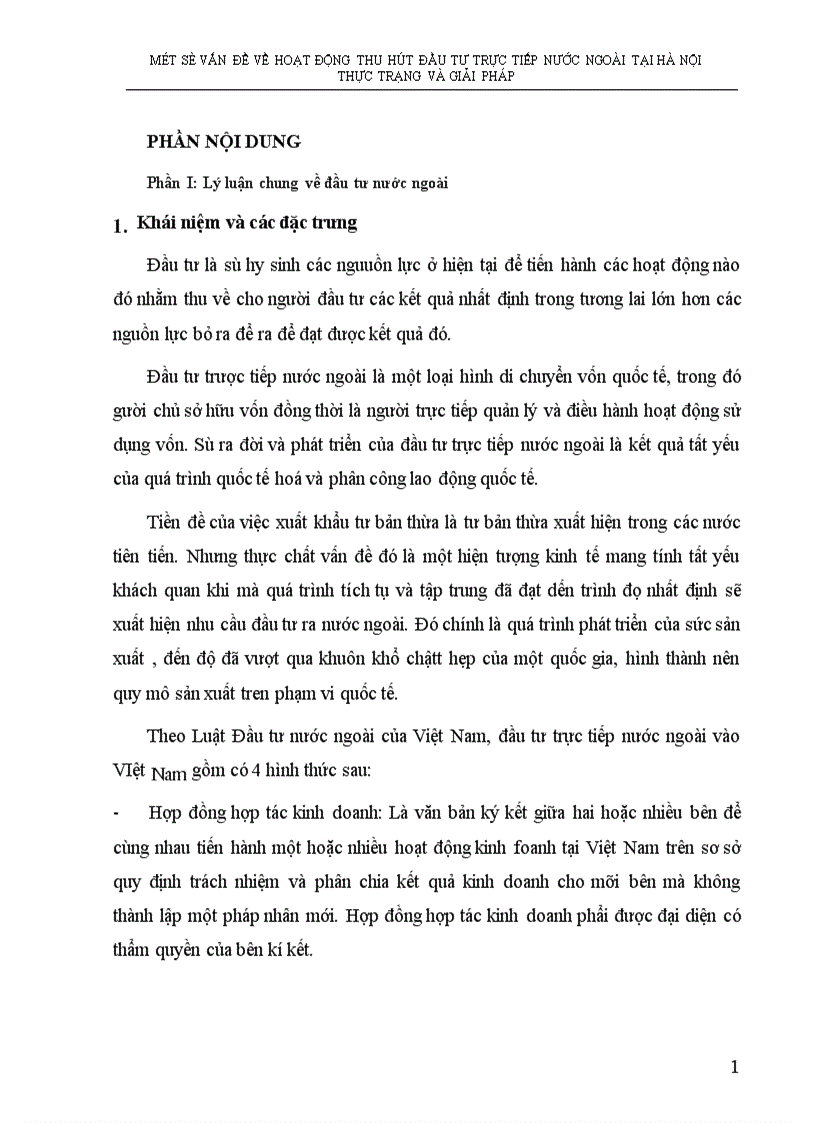 Một số vấn đề về hoạt động thu hút đầu tư trực tiếp nước ngoài tại Hà Nội Thực trạng và giải pháp 1