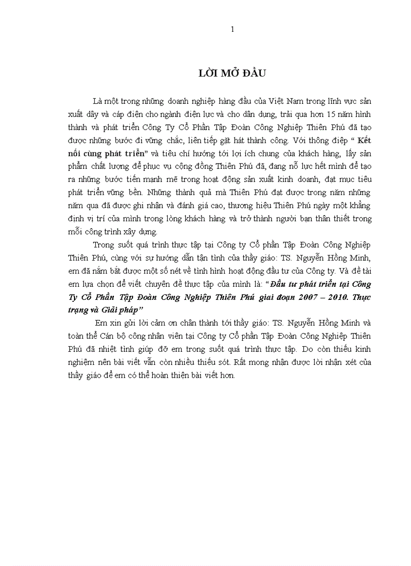 Đầu tư phát triển tại Công Ty Cổ Phần Tập Đoàn Công Nghiệp Thiên Phú giai đoạn 2007 2010 Thực trạng và Giải pháp