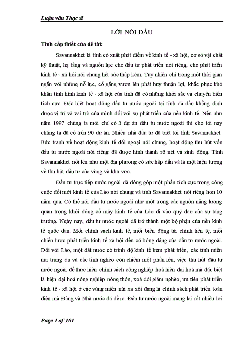 Đầu tư trực tiếp nước ngoài vào tỉnh Savannakhet của nước CHDCND Lào giai đoạn 2005 2015 Thực trạng và giải pháp 1