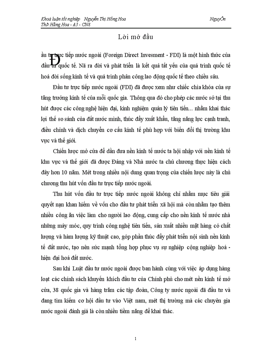 Hoạt động thu hút đầu tư trực tiếp nước ngoài tại Việt nam Thực trạng và giải pháp phát triển