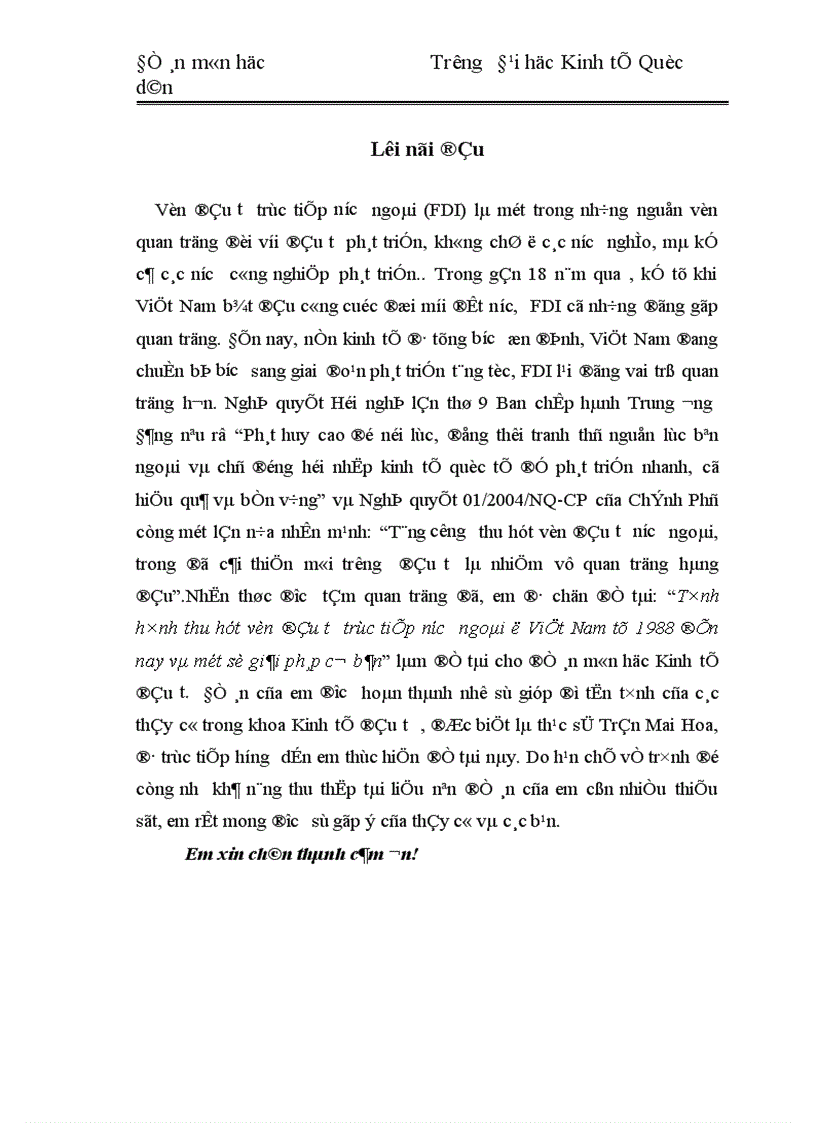 Tình hình thu hút vốn đầu tư trực tiếp nước ngoài ở Việt Nam từ 1988 đến nay và một số giải pháp cơ bản 1