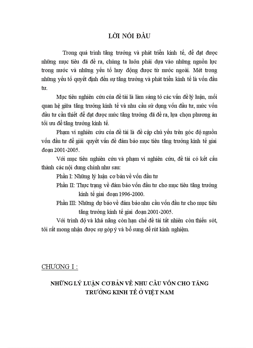 Những dự báo về đảm bảo nhu cầu vốn đầu tư cho mục tiêu tăng trưởng kinh tế giai đoạn 2001 2005