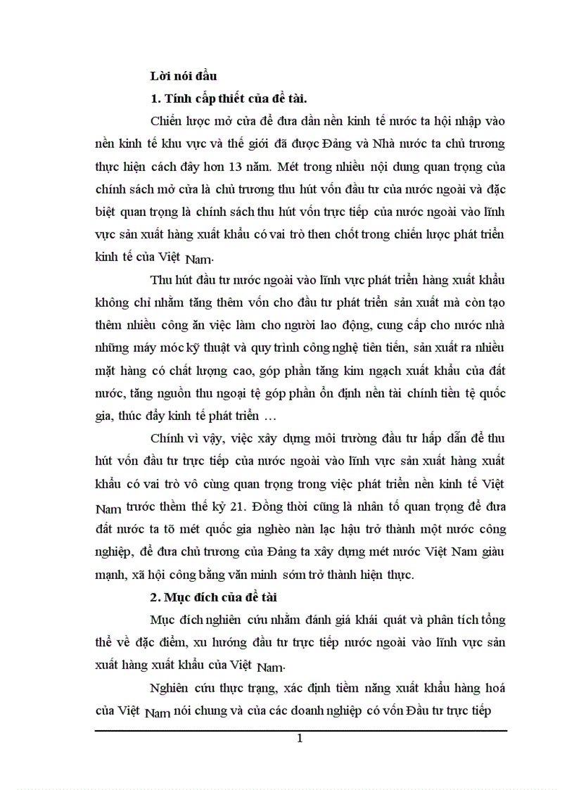 Thực trạng hoạt động xuất nhập khẩu của các doanh nghiệp có vốn đầu tư trực tiếp nước ngoài tại Việt Nam trong thời gian vừa qua 1