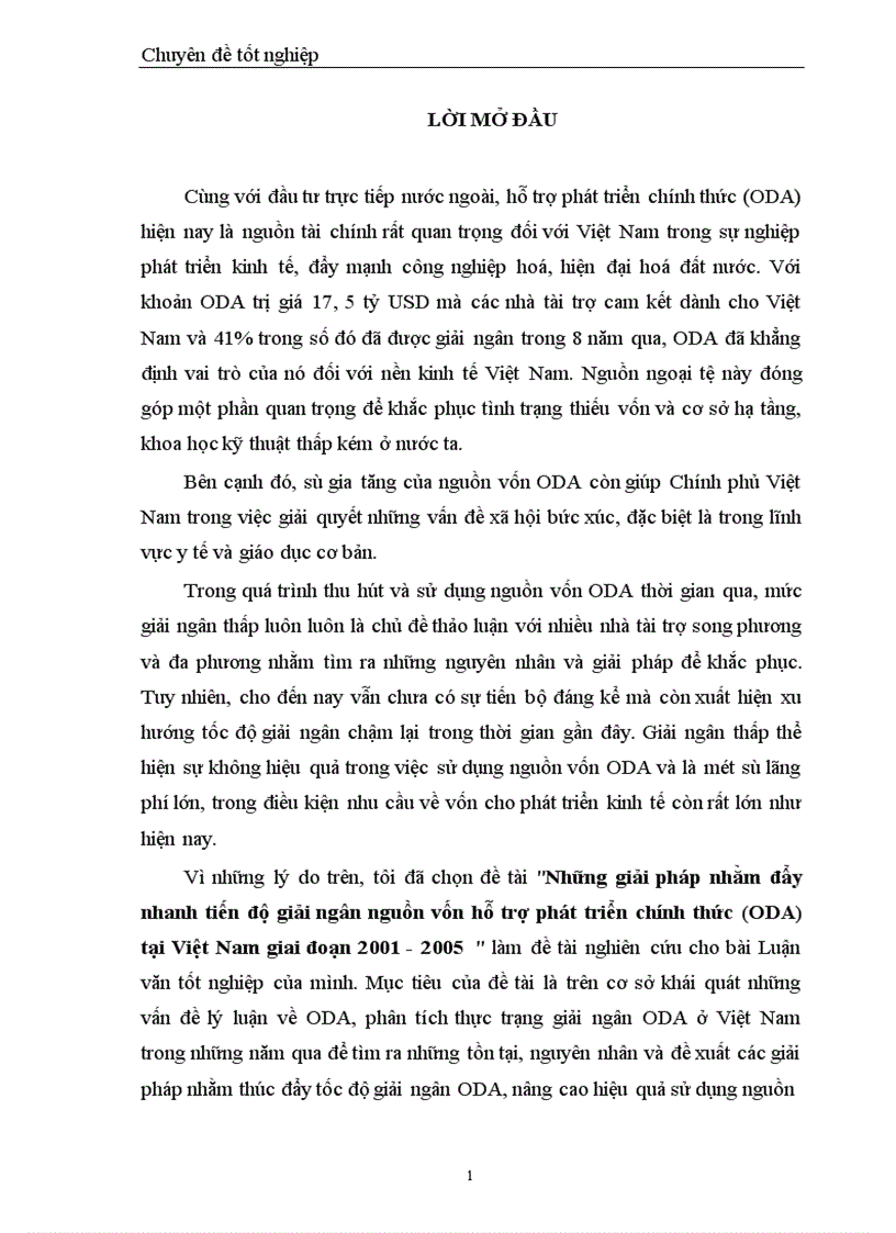 Những giải pháp nhằm đẩy nhanh tiến độ giải ngân nguồn vốn hỗ trợ phát triển chính thức ODA tại Việt Nam giai đoạn 2001 2005 1