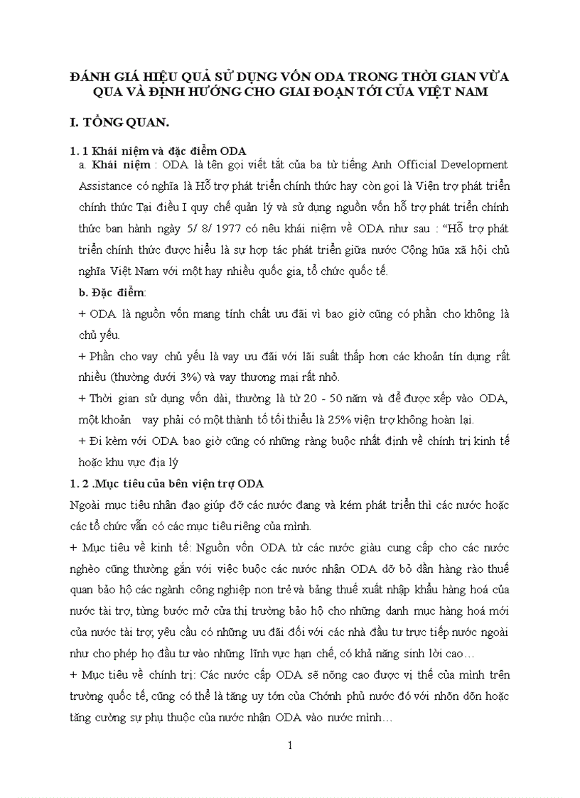 Đánh giá hiệu quả sử dụng vốn ODA trong thời gian vừa qua và định hướng cho giai đoạn tới của Việt Nam 1