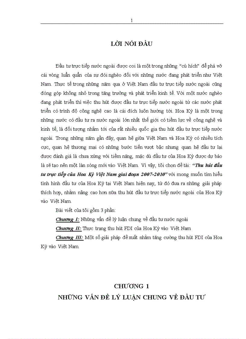 Thu hút đầu tư trực tiếp của Hoa Kỳ Việt Nam giai đoạn 2007 2010 1