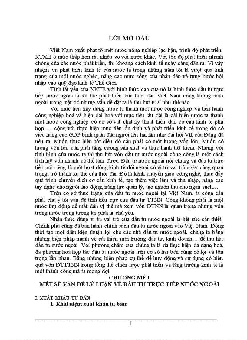 Giải pháp thúc đẩy hoạt động đầu tư trực tiếp nước ngoài theo hướng phục vụ tốt hơn công cuộc CNH HĐH của đất nước 1
