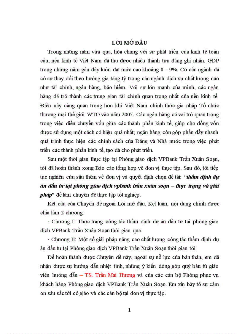 thẩm định dự án đầu tư tại phòng giao dịch vpbank trần xuân soạn thực trạng và giải pháp 1