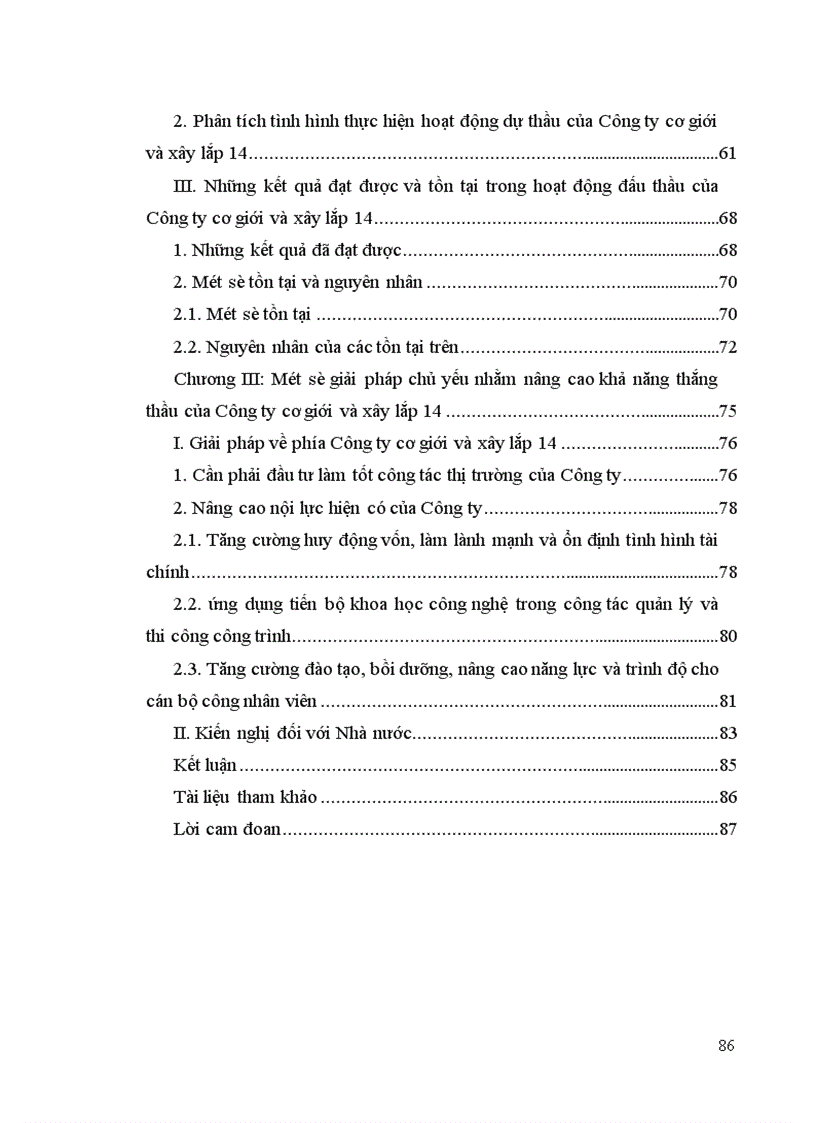 Một số giải pháp nhằm nâng cao khả năng thắng thầu của Công ty cơ giới và xây lắp 14