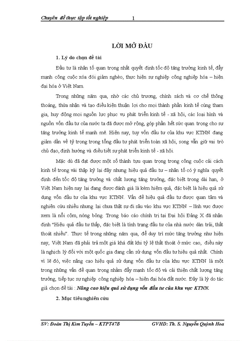 Nâng cao hiệu quả sử dụng vốn đầu tư của khu vực KTNN 1