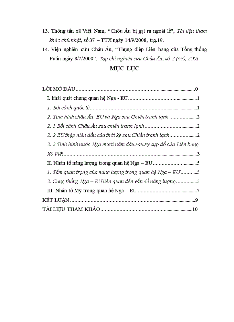 Nhân tố năng lượng trong quan hệ Nga – EU