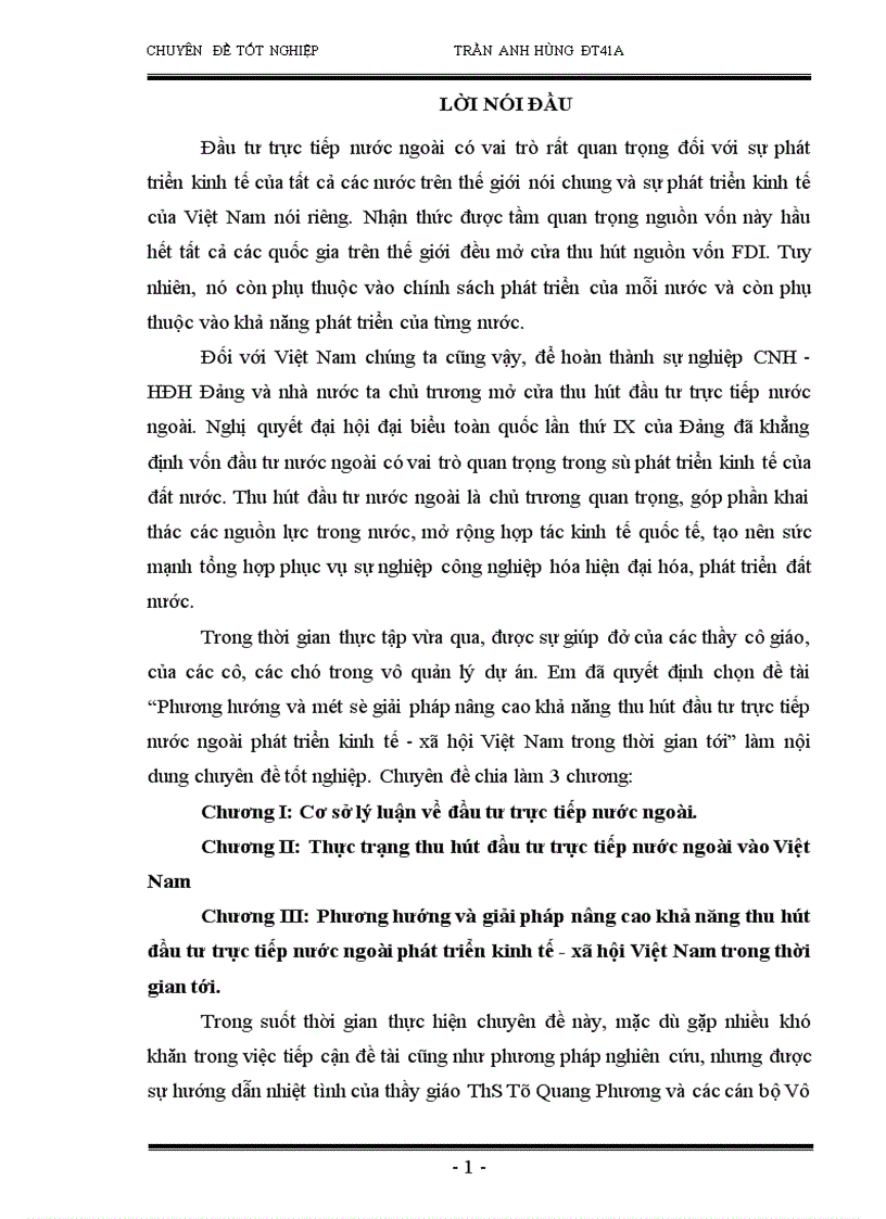 Phương hướng và một số giải pháp nâng cao khả năng thu hút đầu tư trực tiếp nước ngoài phát triển kinh tế xã hội Việt Nam trong thời gian tới 1