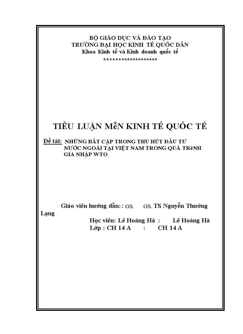 Những bất cập trong thu hút đầu tư nước ngoài tại việt nam trong quá trình gia nhập wto 1