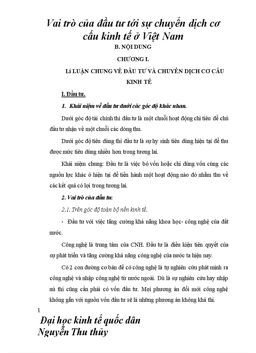 Vai trò của đầu tư tới sự chuyển dịch cơ cấu kinh tế ở Việt Nam 1