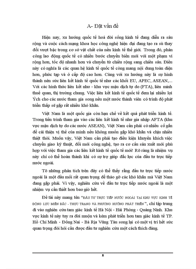 Đầu tư trực tiếp nước ngoài tại khu vực kinh tế động lực miền Bắc Thực trạng và phương hướng phát triển
