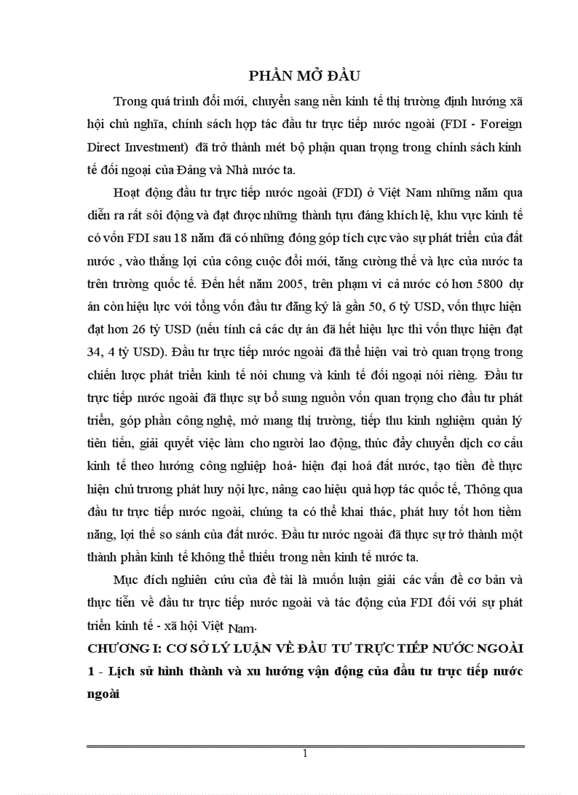 Đầu tư trực tiếp nước ngoài và tác động của FDI đối với sự phát triển kinh tế xã hội Việt Nam