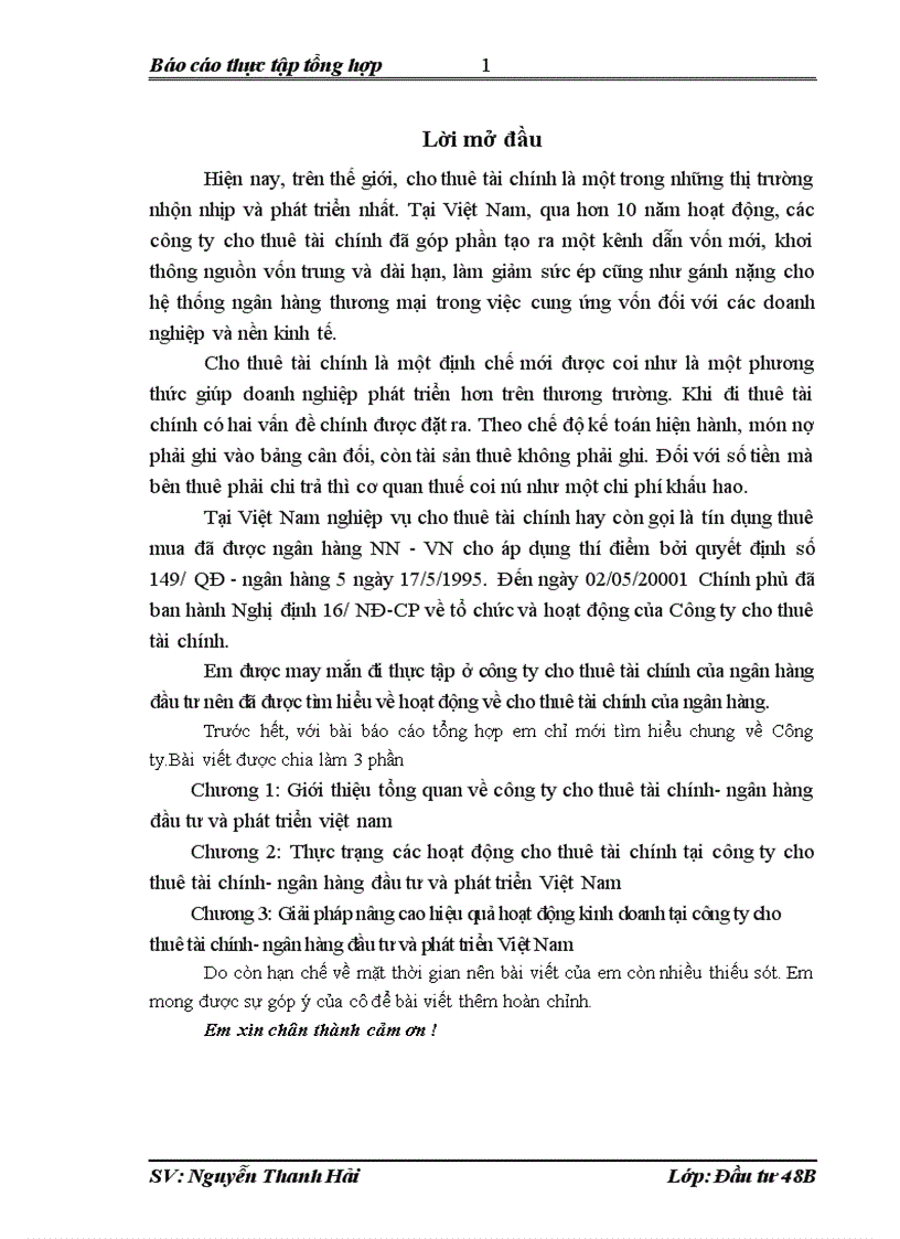 Giải pháp nâng cao hiệu quả hoạt động kinh doanh tại công ty cho thuê tài chính ngân hàng đầu tư và phát triển Việt Nam