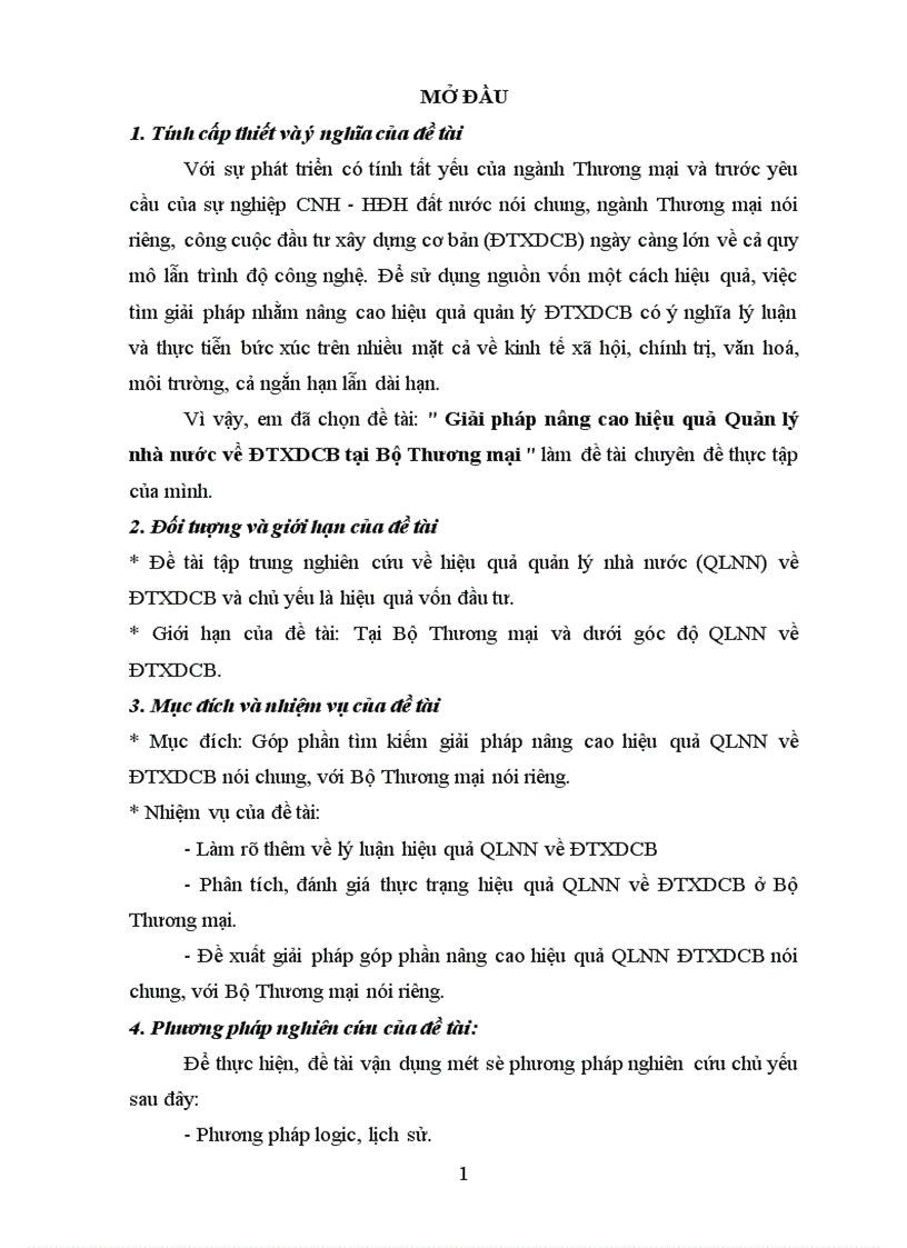 Giải pháp nâng cao hiệu quả Quản lý nhà nước về ĐTXDCB tại Bộ Thương mại làm đề tài chuyên đề thực tập của mình 1