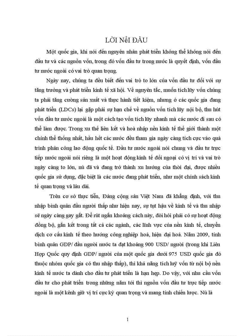 Vai trò của nguồn vốn đầu tư trực tiếp nước ngoài với tăng trưởng kinh tế ở các nước đang phát triển Thực trạng đầu tư trực tiếp nước ngoài ở Việt Nam