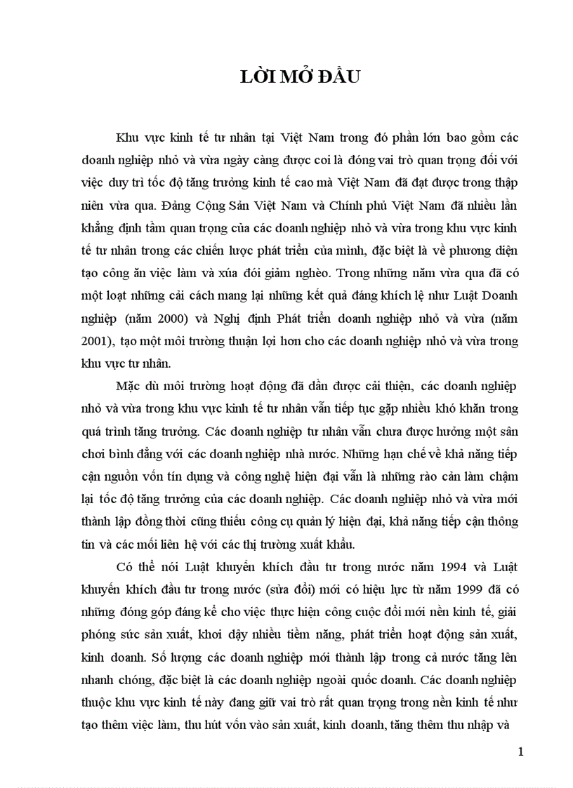 Thực trạng và giải pháp cho việc đầu tư phát triển doanh nghiệp nhỏ và vừa ở nước ta trong giai đoạn hiện nay 1