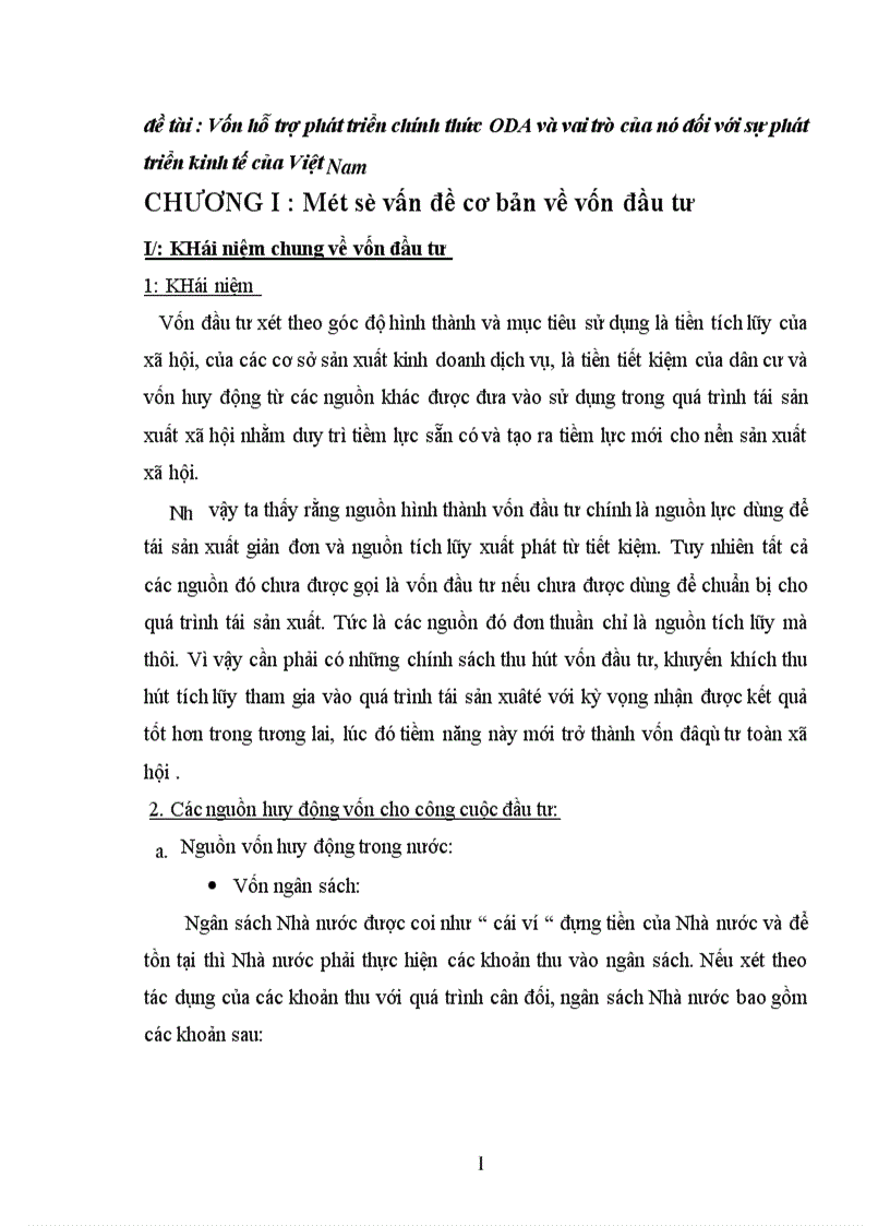 Vốn hỗ trợ phát triển chính thức ODA và vai trò của nó đối với sự phát triển kinh tế của Việt Nam