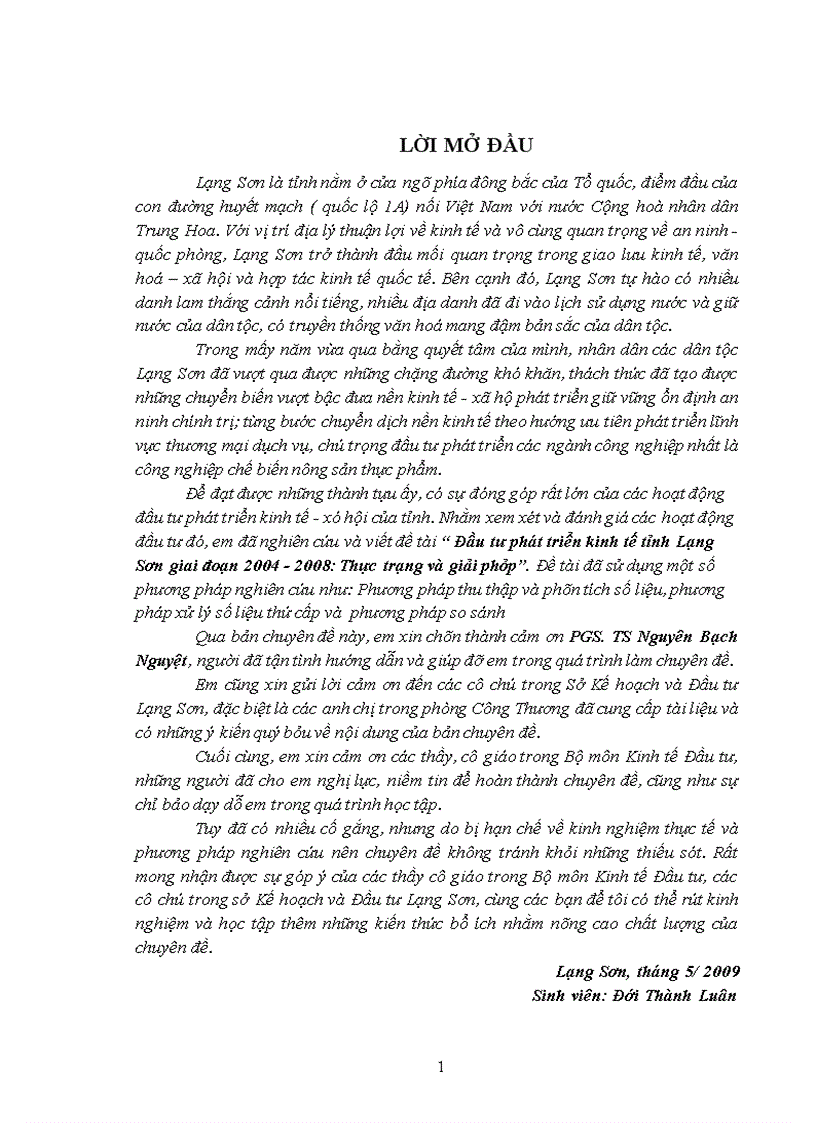 Đầu tư phát triển kinh tế tỉnh Lạng Sơn giai đoạn 2004 2008 Thực trạng và giải pháp 1