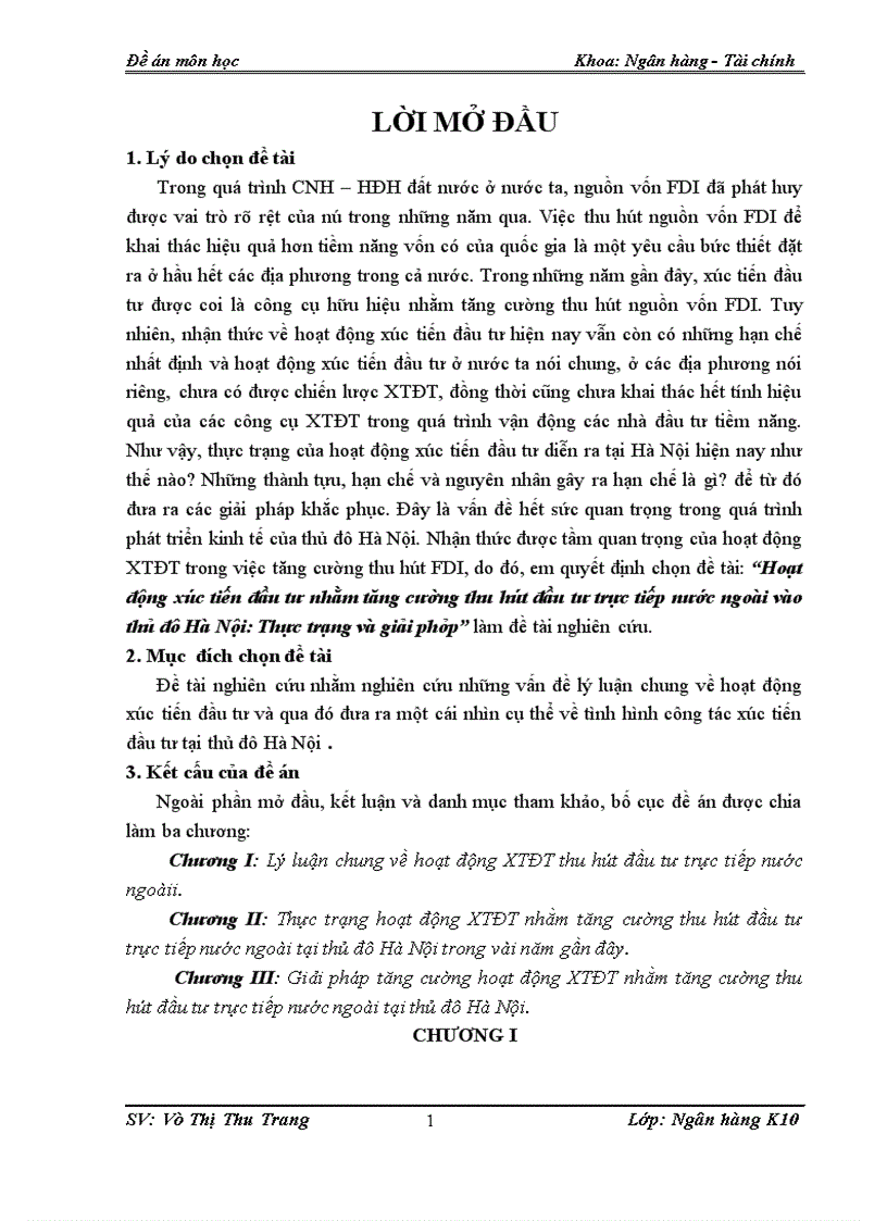 Hoạt động xúc tiến đầu tư nhằm tăng cường thu hút đầu tư trực tiếp nước ngoài vào thủ đô Hà Nội Thực trạng và giải pháp 1