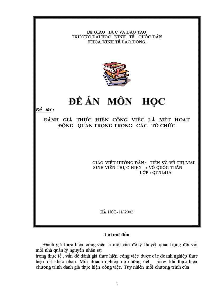 Đánh giá thực hiện công việc là một hoạt động quan trọng trong các tổ chức 1