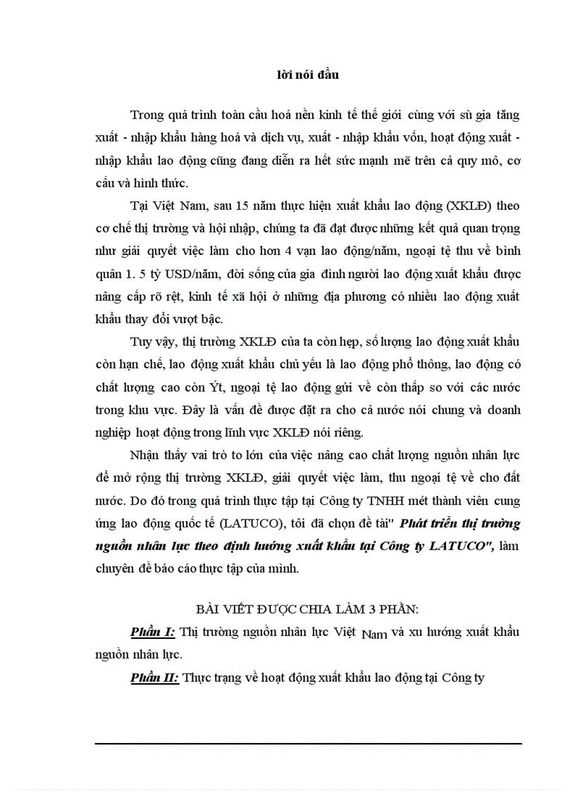 Phát triển thị trường nguồn nhân lực theo định hướng xuất khẩu tại Công ty LATUCO 1