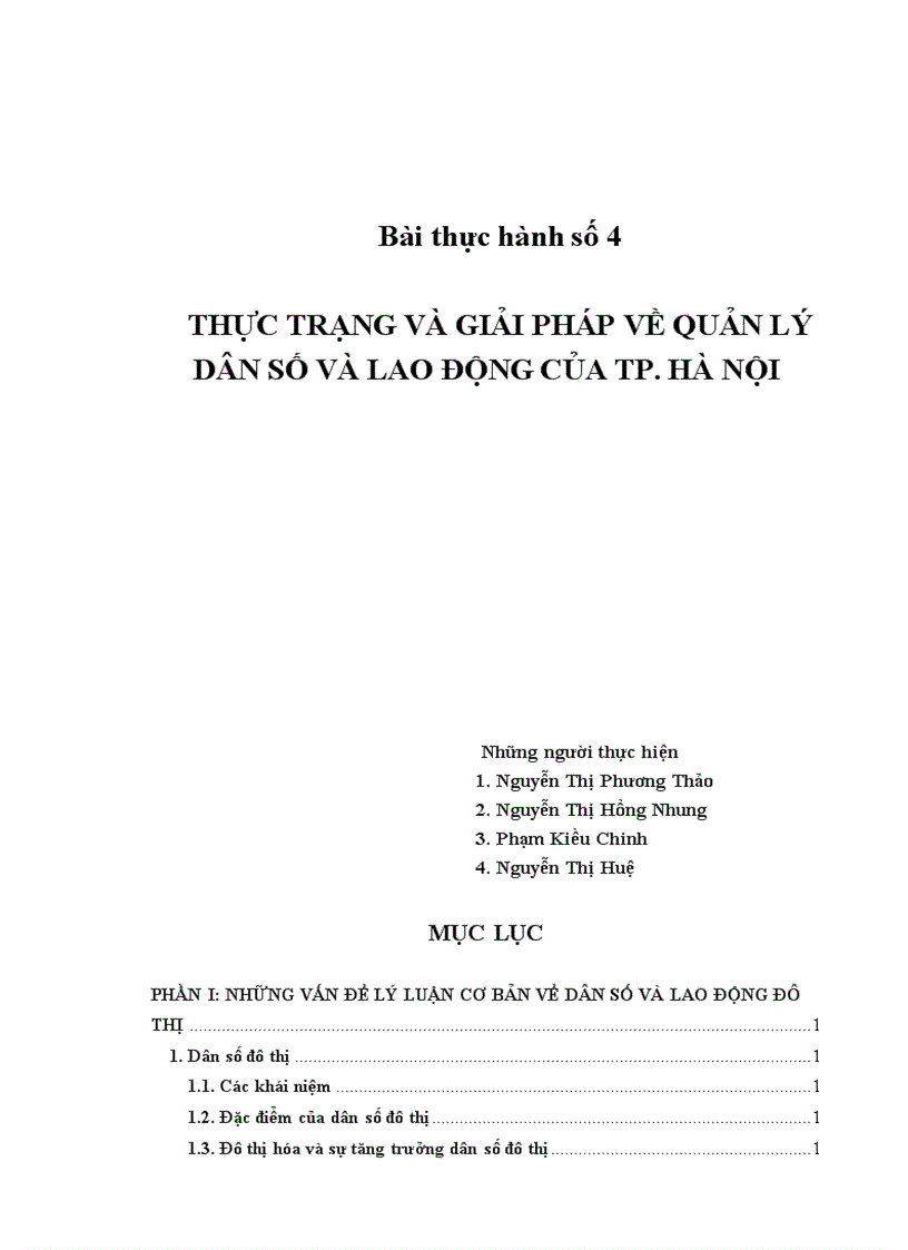 Thực trạng và giải pháp về quản lý dân số và lao động của tp. hà nội