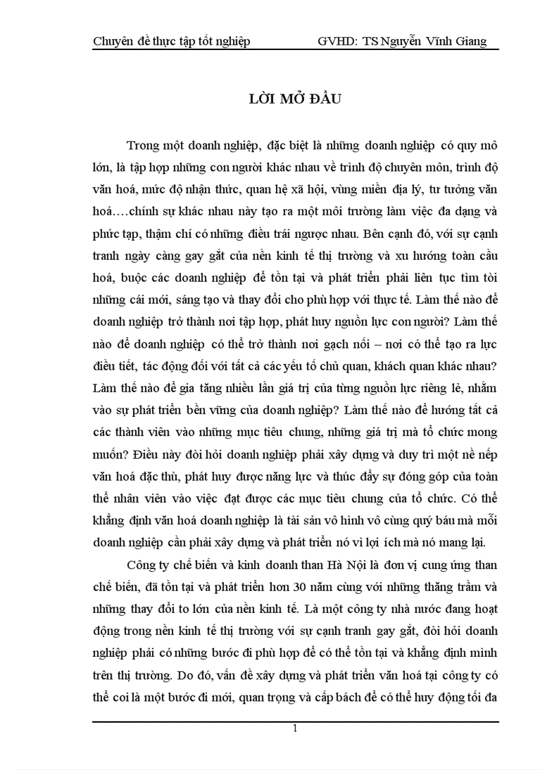 Xây dựng và phát triển văn hoá doanh nghiệp tại công ty chế biến và kinh doanh than Hà Nội