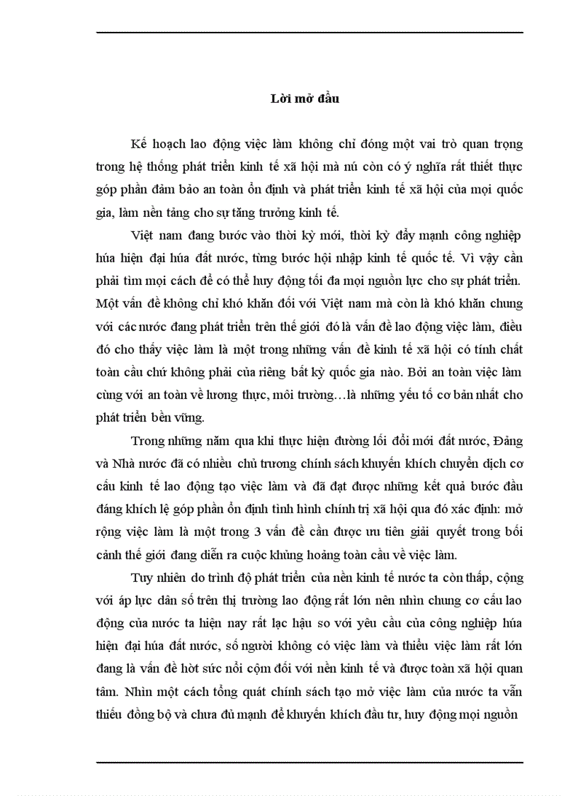 Kế hoạch lao động việc làm và giải pháp giải quyết việc làm ở việc làm ở Việt Nam