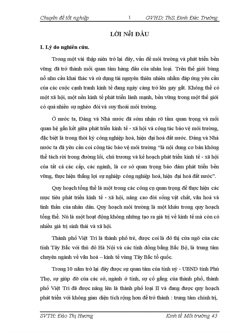 Bước đầu đánh giá hiệu quả kinh tế xã hội và môi trường của quy hoạch môi trường thành phố Việt Trì tỉnh Phú Thọ giai đoạn 2004 2015 1