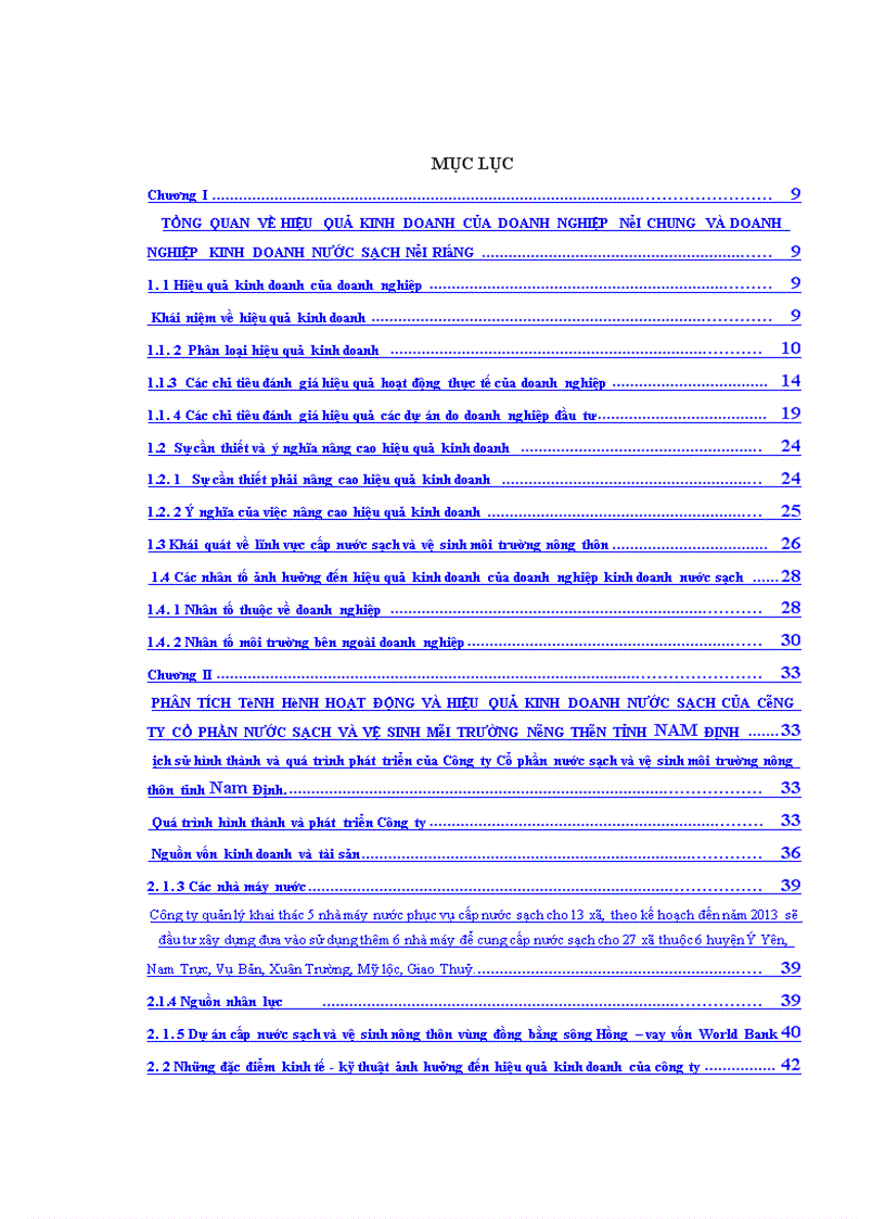 Nghiên cứu một số giải pháp nâng cao hiệu quả kinh doanh nước sạch của Công ty Cổ phần nước sạch và vệ sinh nông thôn tỉnh Nam Định