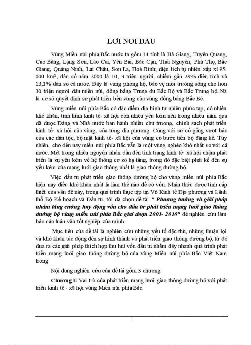 Phương hướng và giải pháp nhằm tăng cường huy động vốn cho đầu tư phát triển mạng lưới giao thông đường bộ vùng miền núi phía Bắc giai đoạn 2001 2010 1