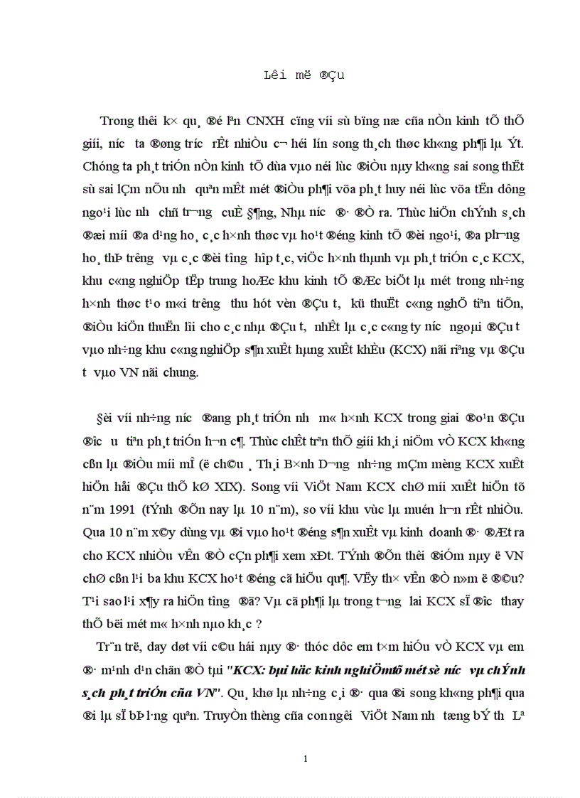 KCX: bài học kinh nghiệmtừ một số nước và chính sách phát triển của VN