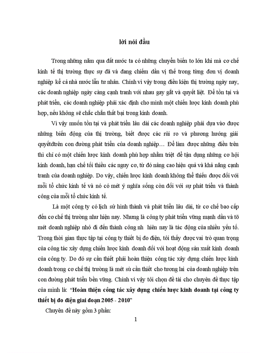 Hoàn thiện công tác xây dựng chiến lược kinh doanh tại công ty thiết bị đo điện giai đoạn 2005 2010