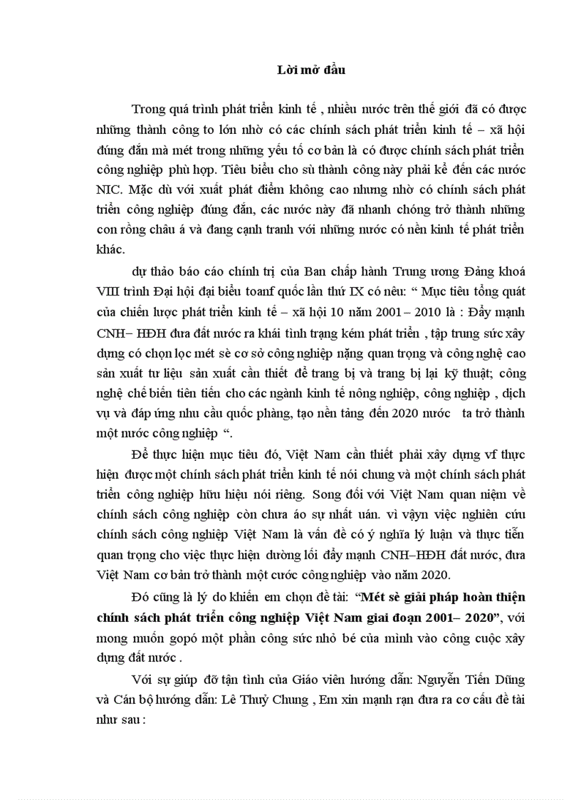 Một số giải pháp hoàn thiện chính sách phát triển công nghiệp Việt Nam giai đoạn 2001 2020 1