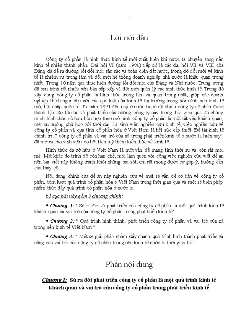 Một số giải pháp nhằm đẩy nhanh quá trình hình thành phát triển và nâng cao vai trò của công ty cổ phần trong nền kinh tế nước ta thời gian tới 1