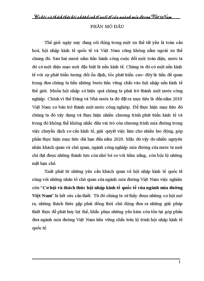 Cơ hội và thách thức hội nhập kinh tế quốc tế của ngành mớa đường Việt Nam 1