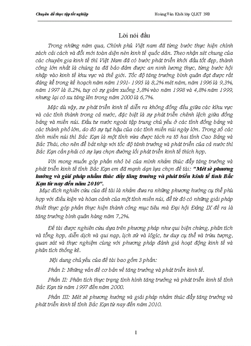 Một số phương hướng và giải pháp nhằm thúc đẩy tăng trưởng và phát triển kinh tế tỉnh Bắc Kạn từ nay đến năm 2010 1