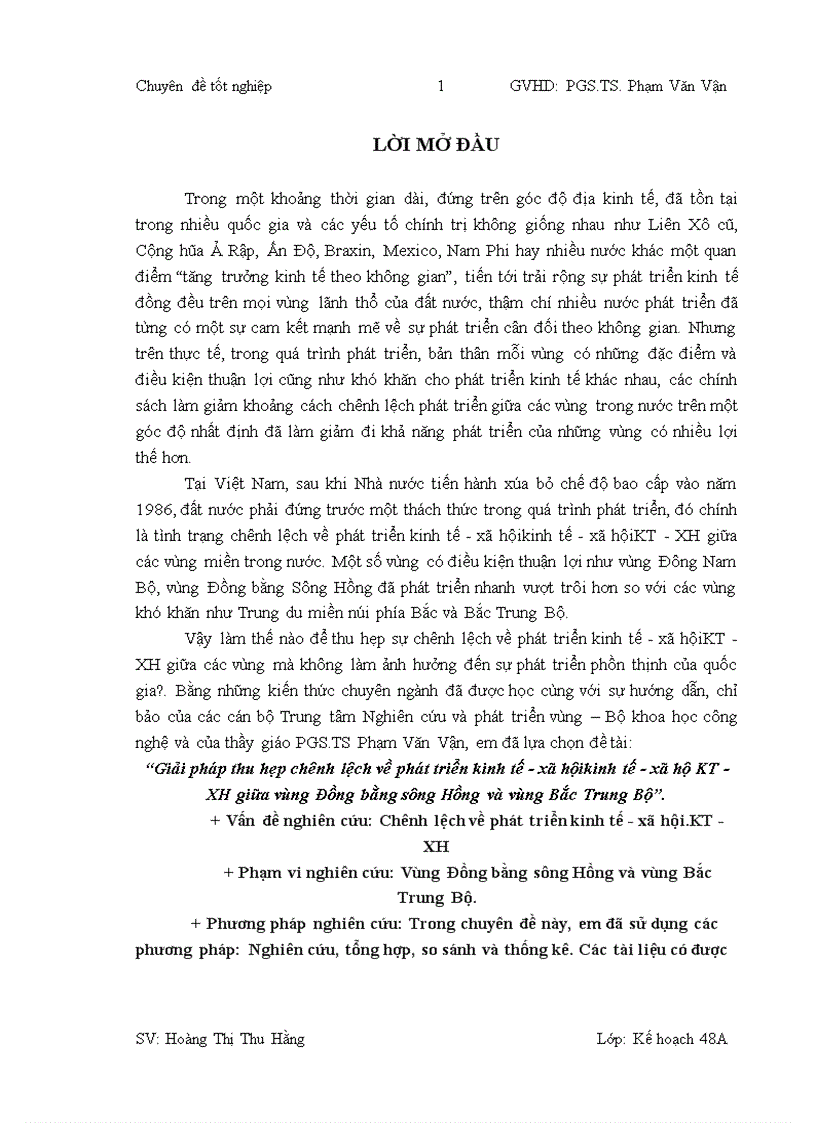 Giải pháp thu hẹp chênh lệch về phát triển kinh tế xã hộikinh tế xã hộ KT XH giữa vùng Đồng bằng sông Hồng và vùng Bắc Trung Bộ 1