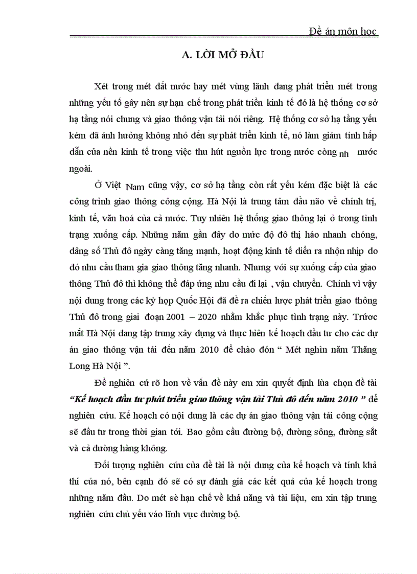 Kế hoạch đầu tư phát triển giao thông vận tải Thủ đô dến năm 2010