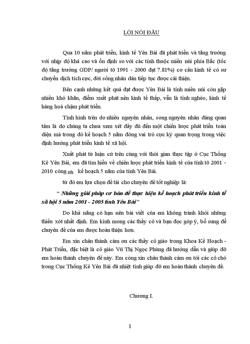 Những giải pháp cơ bản để thực hiện kế hoạch phát triển kinh tế xã hội 5 năm 2001 2005 tỉnh Yên Bái 1