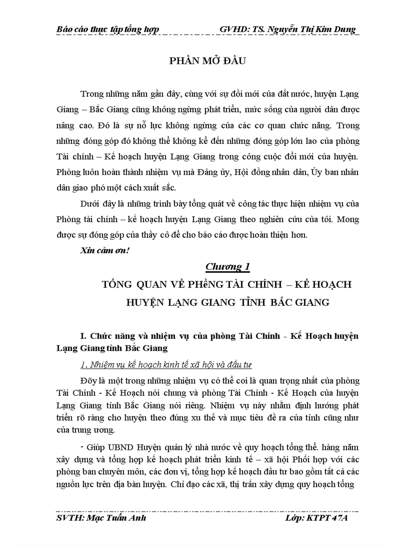 Thực trạng hoạt động của phòng tài chính kế hoạch huyện Lạng Giang Bắc Giang